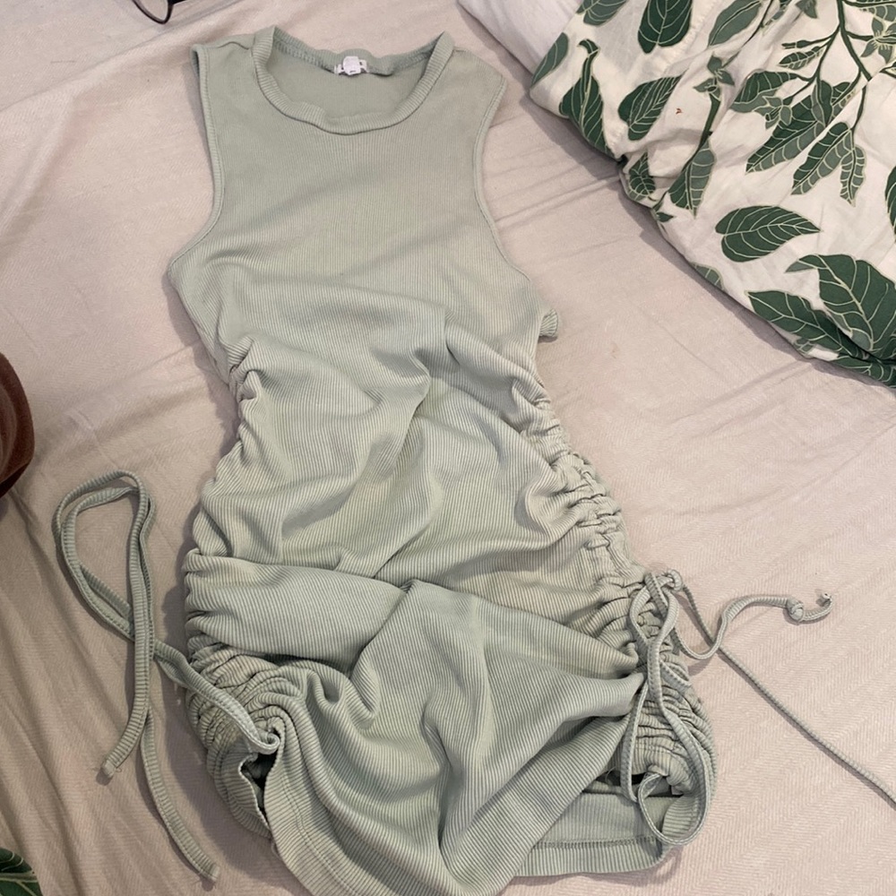 Garage sage green ruched sides dress